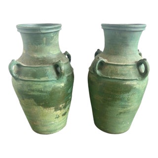 Distressed Italian Ceramic Urns, Glazed Finish, 1930s Roman Style For Sale