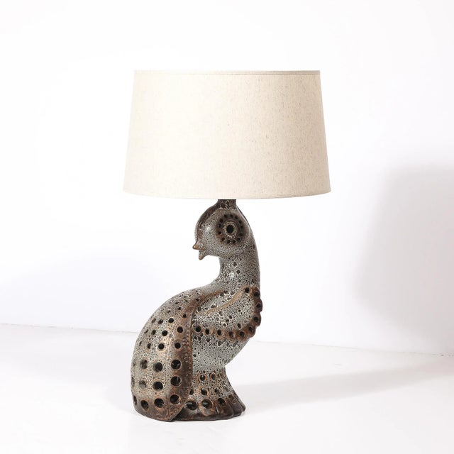 Mid-Century Modern Mid-Century Peacock Table Lamp in Ceramic With Textural Gradient Umber Glaze For Sale - Image 3 of 18