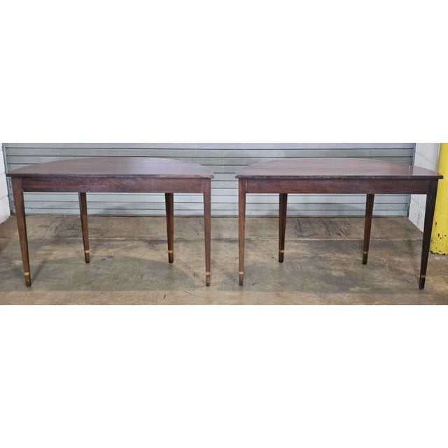 Early 20th Century Pair Federal Mahogany Demi Lune Hall Tables Console Tables Dining Table Inlay For Sale - Image 12 of 12