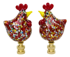 Red Rooster Lamp Finials - A Pair