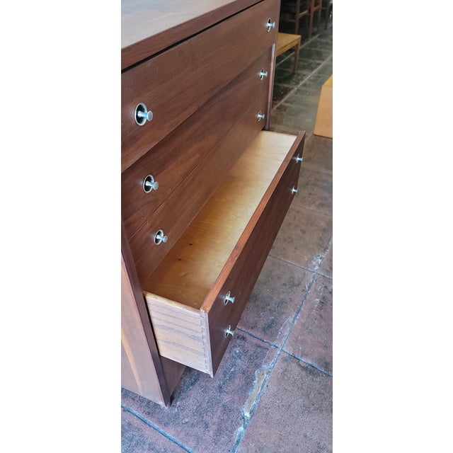 1950s Mid-Century Walnut Tall 4 Drawer Dresser Chest For Sale - Image 5 of 9