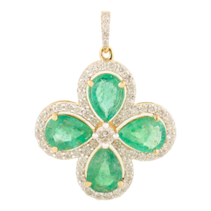 Estate Emerald Clover Pendant in 18k Solid Gold