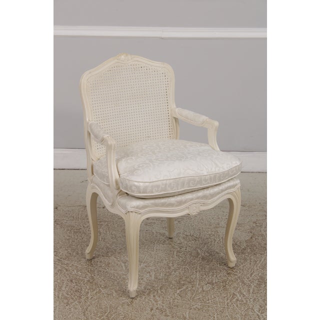 Pair of Louis XVI Painted Cane Back Fautuils Armchairs For Sale - Image 4 of 18