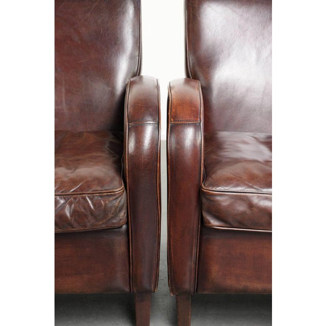 Dark Cognac-Colored Sheepskin Armchairs, Set of 2 For Sale - Image 10 of 16