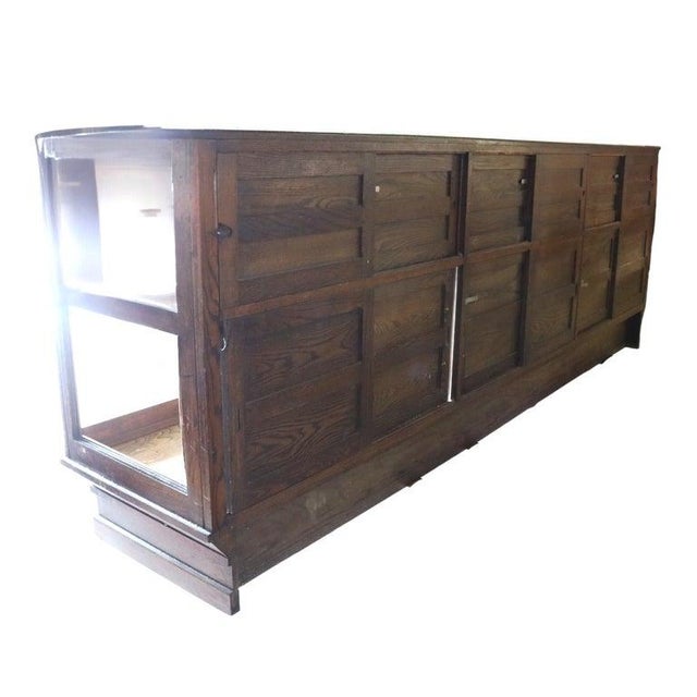 American 12-Foot Oak & Glass Country Store Display Cabinet C1900 For Sale - Image 3 of 5