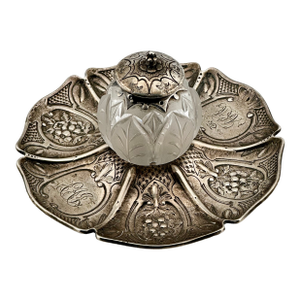 Outstanding Antique Victorian Hand Made London Sterling Silver & Hand Gut Crystal Inkwell - Circa 1865