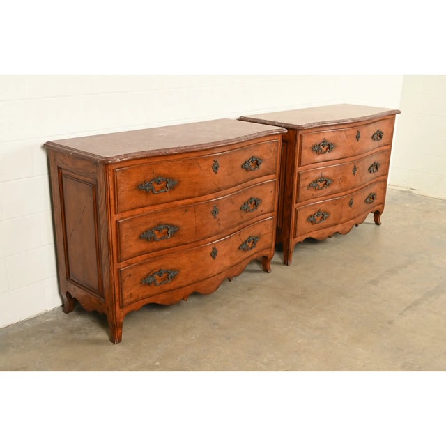 Ralph Lauren French Provincial Louis XV Carved Walnut Marble Top Commodes or Chests of Drawers, Pair For Sale - Image 16 of 16