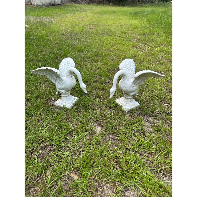 Vintage Cast Iron Swan Garden Ornaments, a Pair For Sale - Image 10 of 11