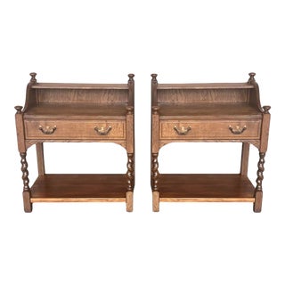 20th Century Pair of Solid Carved French Nightstands With Low Shelve and Crest For Sale