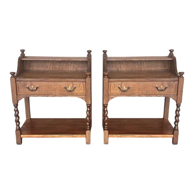 20th Century Pair of Solid Carved French Nightstands With Low Shelve and Crest For Sale