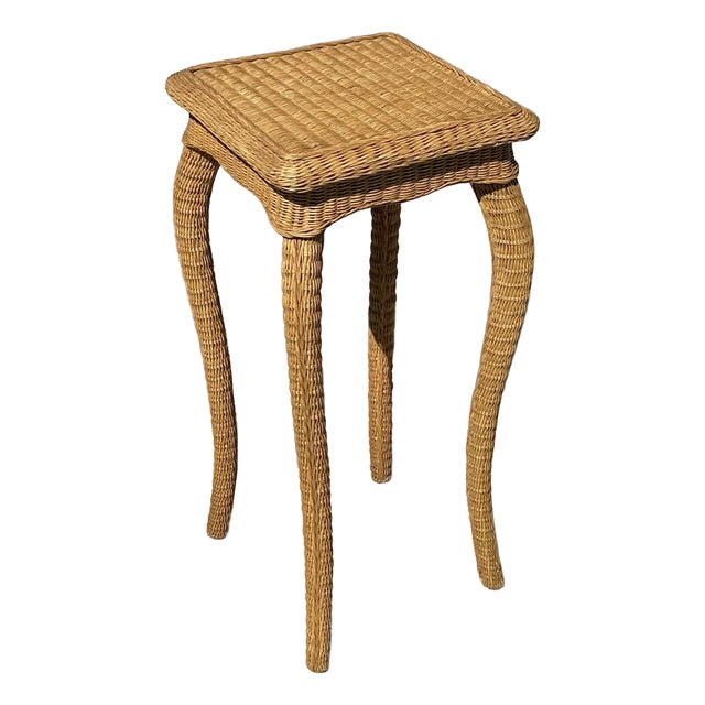 Vintage Coastal Woven Rattan Pedestal For Sale