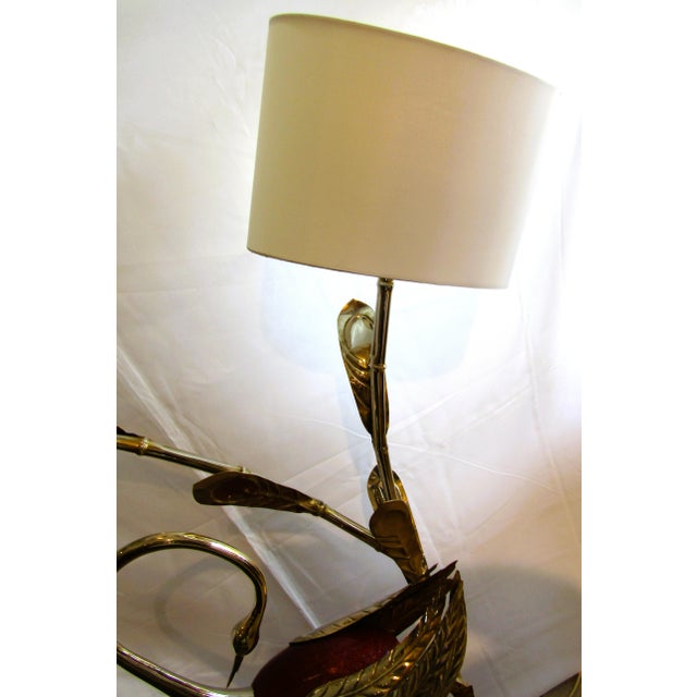 Red Rare Antonio Pavia Brass and Red Lacquered Wood Stork Floor Lamp Circa 1980s For Sale - Image 8 of 17