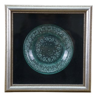 Antique Uranium Depression Glass Fluorescent Snakeskin & Dot Shadowbox Plate For Sale