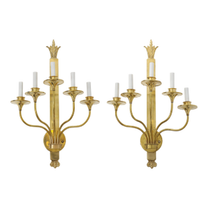 1950's Large Solid Brass French Sconces a Pair