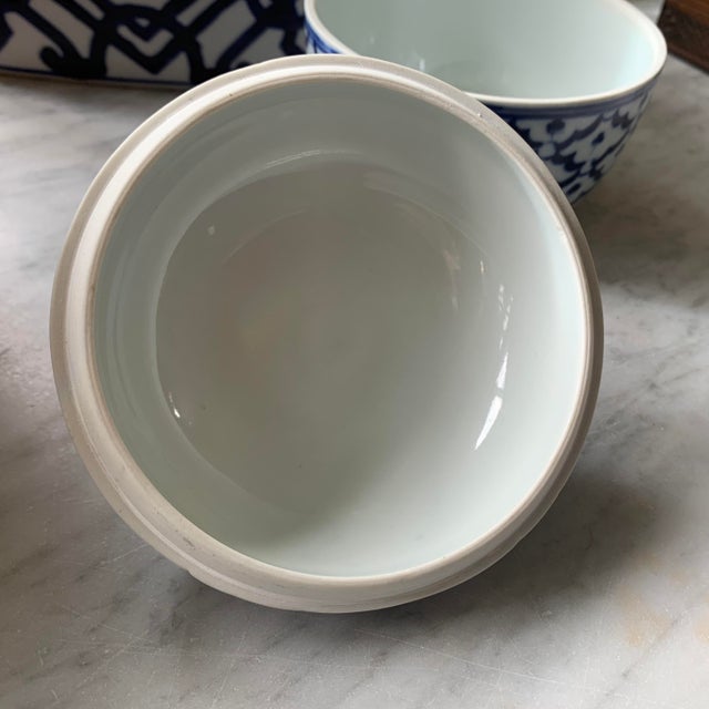 1990s Vintage Blue & White Porcelain Lidded Jar For Sale - Image 5 of 8