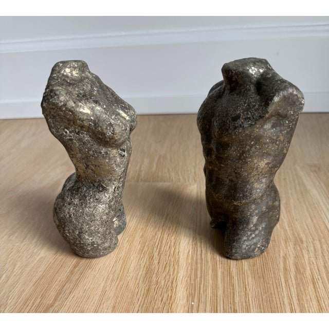 Pair of Solid Pyrite Male & Female Torso Sculptures / Bookends For Sale - Image 4 of 8