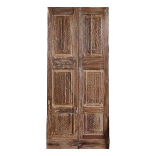 Antique Floral Carved Double Doors – Reclaimed Wood Architectural Statement 80x34 For Sale