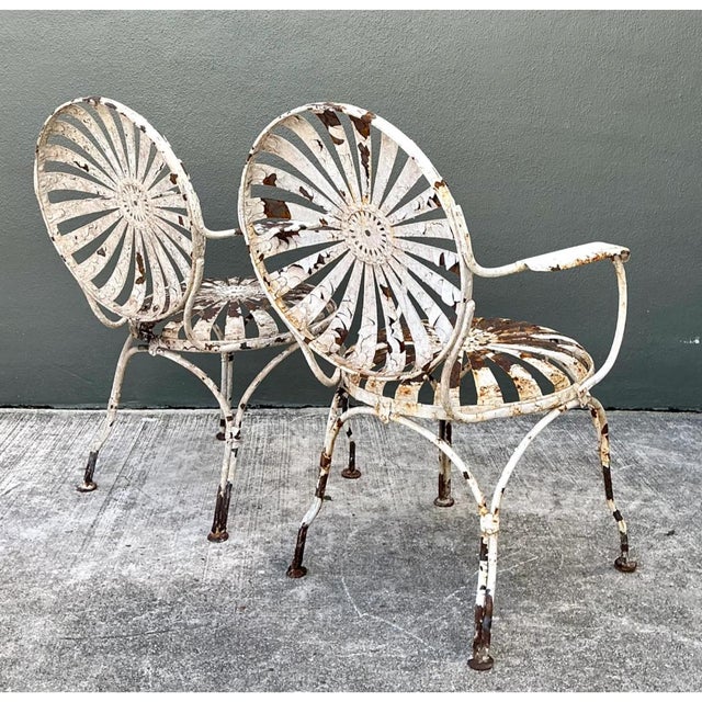Vintage Francois Carre Sunburst Metal Garden Chairs - A Pair For Sale - Image 12 of 12