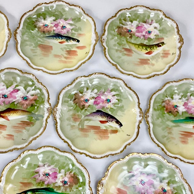 1800s Antique French Limoges Porcelain George Borgfeldt Fish Game Dinnerware Set - 13 Pieces, Service for 10. For Sale - Image 12 of 18