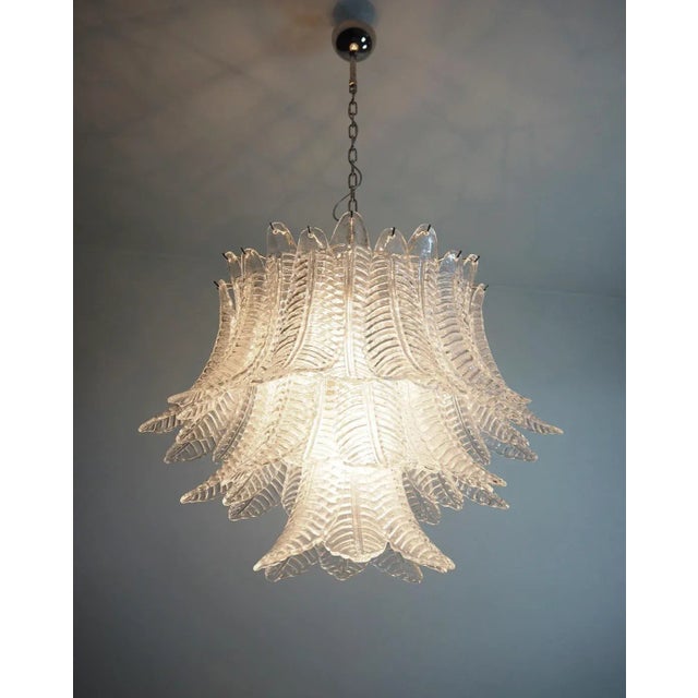 Glass Italian Murano Three-Tier 48 Transparent Felci Glass Chandelier For Sale - Image 7 of 11