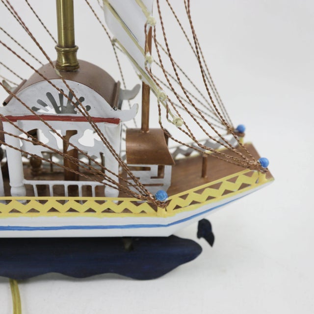 2010s Handcrafted Vintage Metal Sailboat, Then Made Into a Stunning Table Lamp Using Brass Fittings For Sale - Image 5 of 10