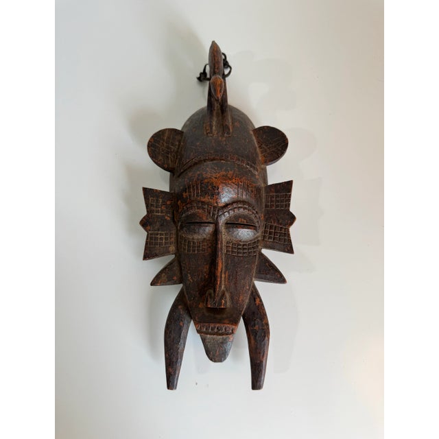Brown 1960's Vintage Hand-Carved African Tribal Wall Mask/ Sold For Sale - Image 8 of 12