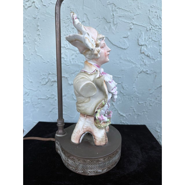 Early 20th Century Antique Rococo Revival Porcelain Figural Table Lamps Pair, Hand-Painted, Early 20th Century For Sale - Image 5 of 12