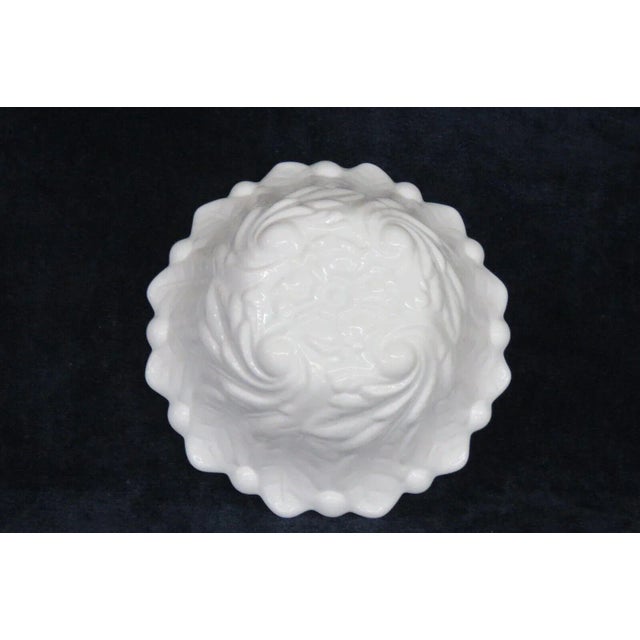 Mid 20th Century Indiana Wild Rose White Milk Glass Candlestick Holder Bowl For Sale - Image 5 of 9