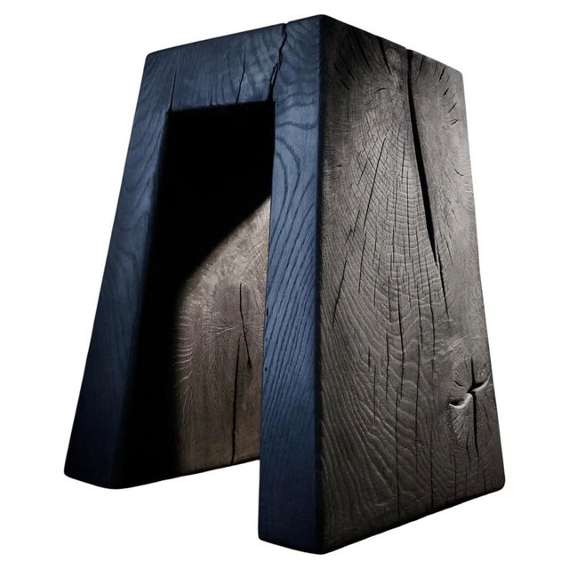 Charred and Oiled Oak Stool by Fritz Baumann For Sale - Image 6 of 6
