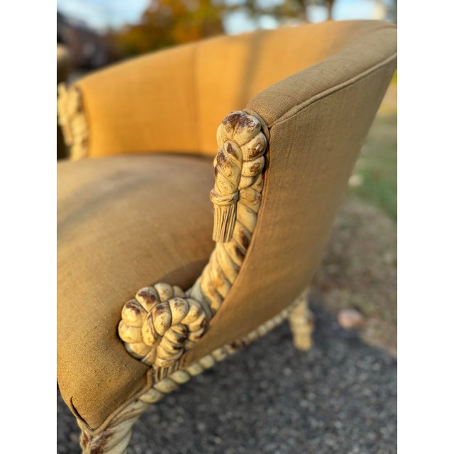 Vintage Rope and Tassel Carved Bergère Chairs - A Pair For Sale - Image 12 of 12