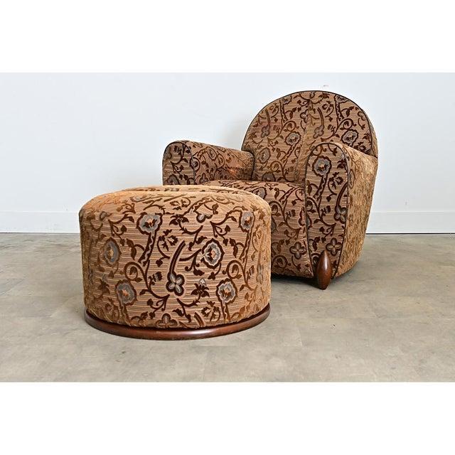 Early 20th Century French Art Deco Upholstered Armchair and Ottoman For Sale - Image 13 of 18