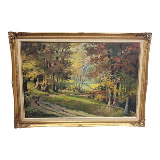 1970s Beautiful Landscape Painting on Canvas Signed For Sale