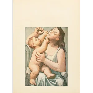 1957 After Pablo Picasso "Mother and Child", Period Cubist Full-Color Print