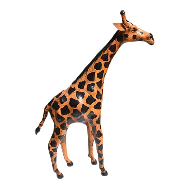 Tall African Papier-Mâché Giraffe With Leather Ears For Sale
