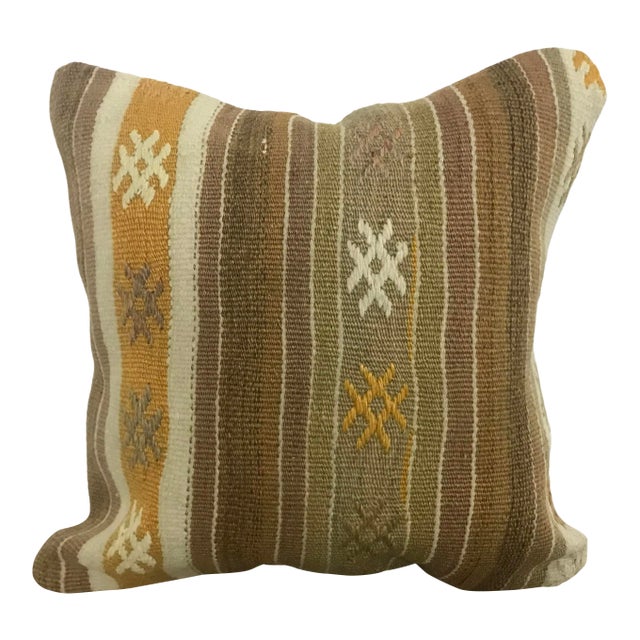 1960s Turkish Striped Design Kilim Pillow For Sale