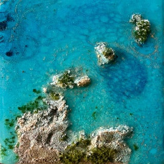 Flying Over the Ocean #4 by Ana Hefco | Layered tinted resin & Mixed Media on wood panel abstract ocean scene For Sale