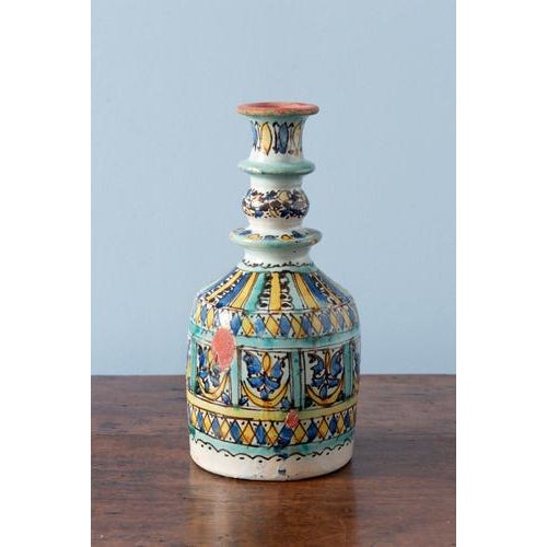 Green Moroccan Pottery Fez Polychrome Bottle, 1800s For Sale - Image 8 of 8