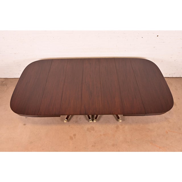 1940s Baker Furniture Style Georgian Mahogany Double Pedestal Extension Dining Table, Newly Refinished For Sale - Image 5 of 15