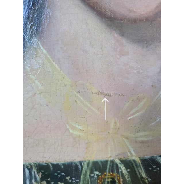 Textile Antique 19th Century American Folk Art Oil Painting Portrait of a Woman in Black For Sale - Image 7 of 17