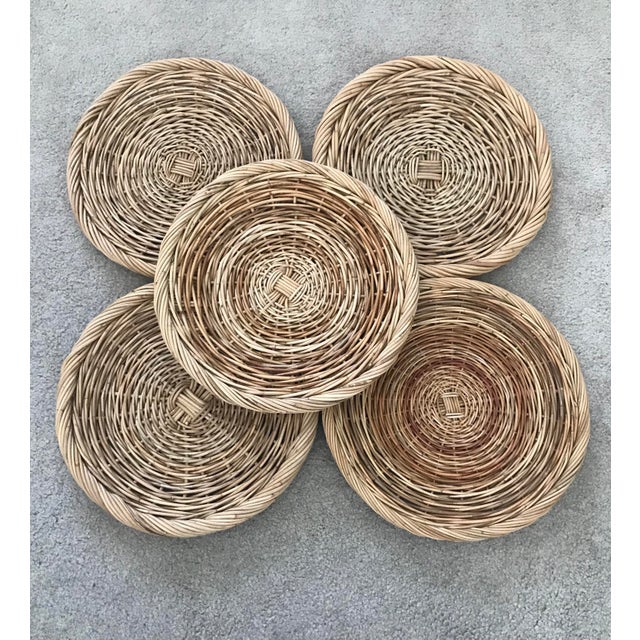 Vintage Late 20th Century Rustic Natural Wicker Plate Chargers Set of
