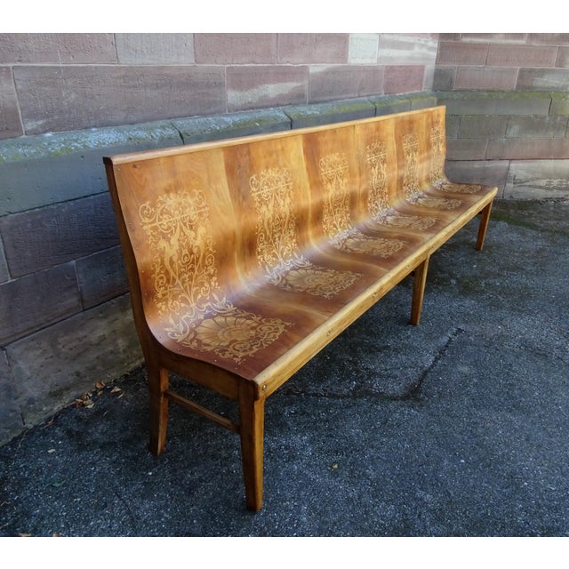 Orange Curved Wood Bistro Bench by DG Fischel France, 1930 For Sale - Image 8 of 15