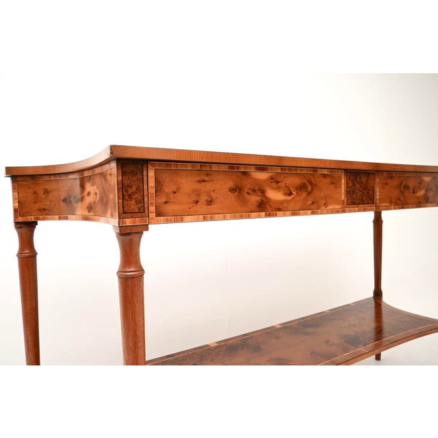 Brown Large Antique Inlaid Yew Wood Console Table, 1930 For Sale - Image 8 of 11