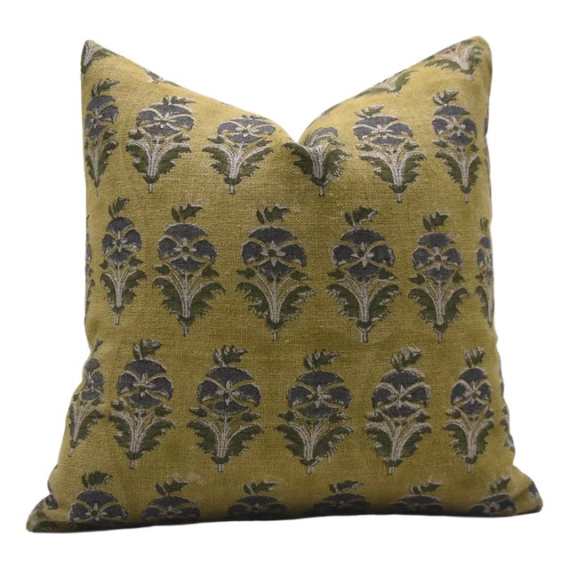 Block Print Thick Linen Throw Pillow Cover 12x20 Inch - Mor Mukut For Sale