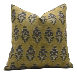 Block Print Thick Linen Throw Pillow Cover 12x20 Inch - Mor Mukut