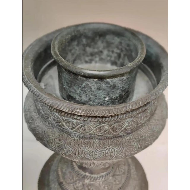 Maitland - Smith Vintage Maitland - Smith Bronze and Marble Hurricane Candle Holder ~ a Pair For Sale - Image 4 of 12
