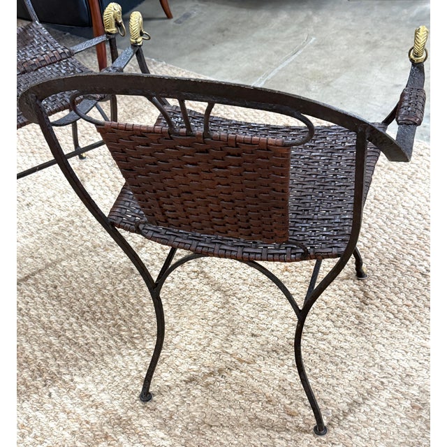 Metal Pair Maison Jansen Style Equestrian Curule Chairs with Gilt Horse Heads For Sale - Image 7 of 10