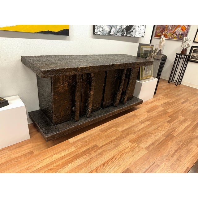 Brown Early 20th Century Brutalist Hand Hammered Metal Clad Credenza For Sale - Image 8 of 18