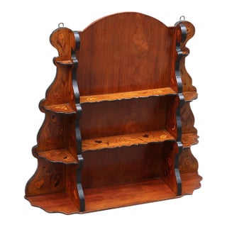 Antique Art Nouveau Wall Shelf c.1900, Butterfly Shaped Marquetry Shelf, Floral Inlay, French Belle Époque For Sale