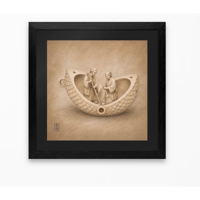 Japanese Edo Netsuke Archive Tadelakt Texture 8 by 8 Square Gallery Board Prints Set of 6 For Sale - Image 17 of 17