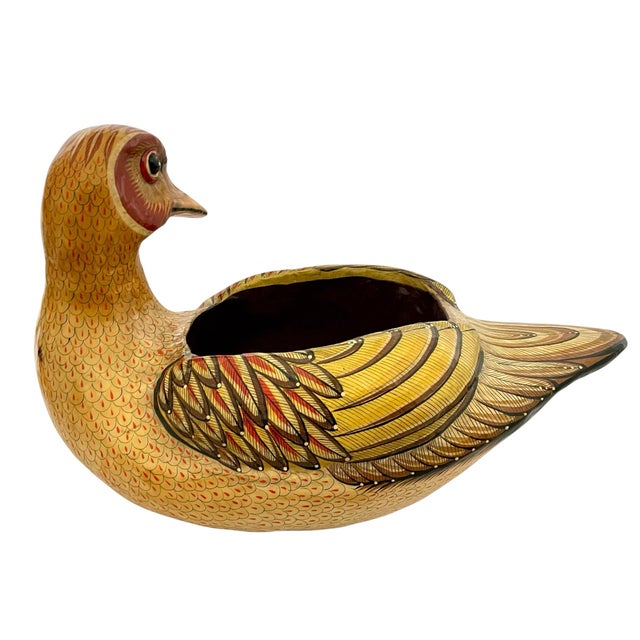 Mexican VTG Large Sermel Paper Mache Hand Painted Duck Planter Folk Art Tonala Mexico For Sale - Image 3 of 12